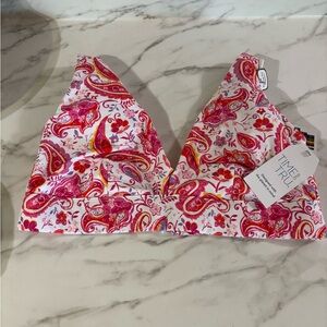 Time and Tru Pink and Red Paisley Bikini Top